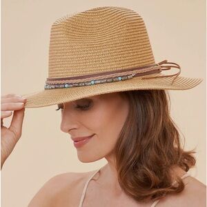 Powder Thalia Hat in Carmel with Embossed Beads papier so 100 packable